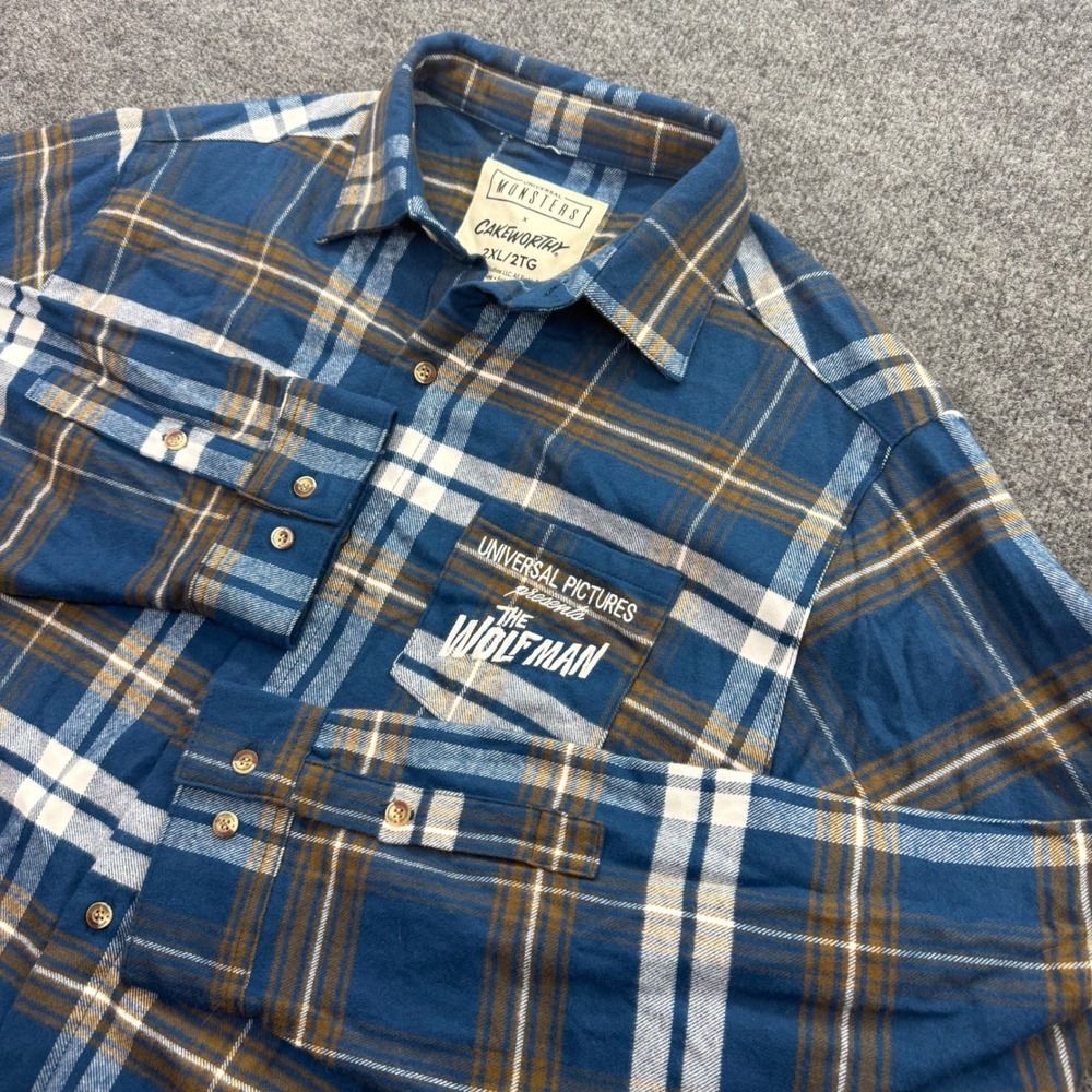 Cakeworthy Universal Monsters Wolf Man Flannel Shirt Plaid Horror Blue 2XL Mens